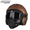 Fietshelmen Crown Racing Vintage motorfiets veiligheid heren 3 4 open helm locomotief met masker off-road integraal voor motorfietsen 231214