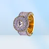 18K Cluster Gold Planted Cut CZ Crystal Hip Hop Iced Out Rings for Men Women Bling Bling Ring9685223