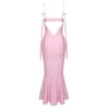 Casual Jurken 2023 Zomer Sexy Roze Ketting Fishtail Rok Bandage Jurk Hip