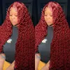 99j Burgundy Red Lace Front Human Hair Wig Deep Wave Frontal Wig 30 Inch Pre Plucked Synthetic Lace Front Wigs 250 Density