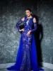 Aftonklänningar Royal Blue Prom Gown Party Formal Mermaid O-Neck Långärmning Applique Lace Custom Plus Size Sets Up Zipper New Trumpet