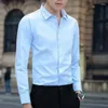 Herrenhemden, weißes Business-Hemd und Bluse, langärmelig, formelles männliches Oberteil, schwarze Kleidung für Büro, mit Kragen, sozialer koreanischer Stil