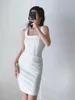 Casual Dresses Kardashian Out Of The Street Temperament Square Collar Sleeveless Side Split Dress Women's Spring And Summer Adult Lady Like