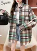 Kvinnors blusar skjortor Syiwidii ​​förtjockas ulltröjor för kvinnor Autumn Winter 2023 New Fashion Plaid Loose Button Up Shirts Vintage Long Sleeve Chic Tops YQ231214