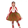 Abiti da ragazza Piccoli costumi natalizi Abito soffice Costume Cosplay Senza maniche Rosso con mantello Gonna tutù