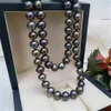 45cm Nouveau collier de perles noires de tahiti AAA naturel 9-10mm234J