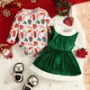Zestawy odzieży moje pierwsze Boże Narodzenie kostium dla dzieci set kreskówkowy ciasny ubrania Skulowa czerwono aksamitna sukienka dla dzieci kostium 231214