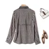 Women's Blouses Shirts Houndstooth Plaid Vintage Turn-Down Collar Lace Up Long Sleeve Women's Blouse Shirt Pullover Korean Fashion Female Clothing Tops YQ231214