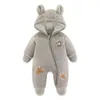Rompers Cute Plush Bear Baby Romper Autumn Winter Keep Warm Hooded Infant Girl Overall Jumpsuit 3 6 9 12 Months born Boy Clothes 231214