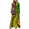 Casual jurken Tie Dye Swirl-jurk Hoge taille Blauw Paars Grafisch Boho Strand Lange mouwen Street Style Maxi Elegant vestido