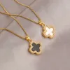 Popular Double Sided Lucky Grass Clavicle Chain Stainless Steel 18k Gold Plated 4 Leaf Clover Necklace for Women