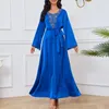 Casual Dresses Women'S V Neck Muslim Long Dress Color Blocked Sleeved Beaded Slim Fit Beautiful For Ladies