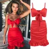 Abiti da lavoro Set da donna sexy 2 pezzi Vestiti per ragazze Fiocco senza maniche Crop Top con volant Gonna corta Set Clubwear Party Suit 2 pezzi Abiti