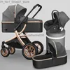 Kinderwagens # 3 in 1 kinderwagen kinderwagen kinderwagen set Hoge Landschap Kinderwagen Opvouwbare kinderwagens leer Baby auto kinderwagen vervoer autostoeltje L230625 Q231215