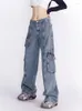 Jeans Femme JMPRS Y2K Femmes Jean Washed Fashion Cargo Denim Pantalon Rétro High Street Couple Harajuku Simple Baggy Casual Pantalon large