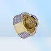 18K Cluster Gold Planted Cut CZ Crystal Hip Hop Iced Out Rings for Men Women Bling Bling Ring9685223