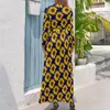 Casual jurken Vrolijke zonnebloemjurk Felgele bloem Elegant ontwerp Maxi Hoge taille Lange mouw Straat Boho Strand