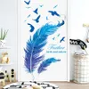Konst blå fjäder fågel vägg klistermärken vardagsrum väggdekaler akvarell handritad natur sovrum dekorativa klistermärken tapeter