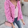 Mulheres Malhas Tees BOHO INSPIRADO Cardigan Pompon Mão Knit Cardigan Mulheres Rosa Manga Longa Malha Top Mulheres Coração Forma Padrão Mulheres Suéteres 231214