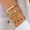 Link-Armbänder KunJoe 5 teile/satz Vintage Pfirsich Herz Kristall Armband Für Frauen Männer Punk Gold Farbe CCB Perlen Kubanischen Kette Set