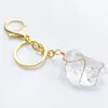 Keychains FYSL Light Yellow Gold Color Wire Wrap Irregular Shape Citrines Crystal Key Chain Fashion Jewelry