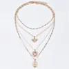 Women Necklaces Angel Heart Pink Crystal Virgin Mary Pendant Clavicle Chain Multilayer Gold Necklace Set Engagement Jewelry Gift286e