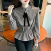 Blouses Femme Chemises 2022 nouveau automne Vintage Plaid imprimé nœud Chic élégant mode Blouse hauts femmes décontracté mince petite taille col claudine chemises YQ231214