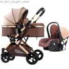 Kinderwagens# Drie-in-één kinderwagen met mand, kan zitten, liggen, licht, tweezijdig hoog, landschap, opvouwbaar, schokabsorberend, pasgeboren kinderwagen Q231215