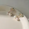 Stud Earrings Cute Flower Pearl For Women Beautiful Fashion Charming Front And Back Earings Wholesale