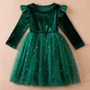 Robes de filles Fille robe de Noël fille enfants automne manches longues paillettes tulle photo princesse mariage fête d'anniversaire vêtements 231214