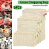 6Pcs set Reusable Mesh Produce Bags Non Plastic Cotton Vegetable Bags Washable See-through Drawstring For Shopping FP191v