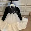 Abiti da ragazza Moda Autunno Neonate Nero Bianco Patchwork Tutu Gonne Paillettes Deocrated Maniche lunghe Una linea Principessa 231213