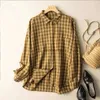 Blouses Femme Chemises Nouveau printemps automne Arts Style femmes à manches longues en vrac Plaid chemises décontractées tout assorti décontracté coton lin Blouse hauts C733 YQ231214