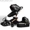 Strollers# Strollers# Luxury Leather 3 In 1 Baby Stroller Two Way Suspension 2 Safety Car Seat Born Bassinet Carriage Pram Fold1 Q231215