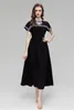 Casual Dresses Retro Fashion Runway Embroidery Black For Women 2023 Summer Short Sleeve Midi Party Holiday Vestidos Robe