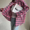 Blusas femininas camisas 2023 outono lapela manga longa blusas de escritório camisa casual solta xadrez camisa feminina elegante bolsos clássico blusa topos feminino yq231214
