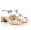 豪華なデザイナーRenes Low-Heeled Jewelled Sandals Shoes With Bow Crystals Welling Flats Party Wedding Sexy High Heels EU35-41 CL03