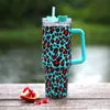 40oz Tumbler Designer Tumblers Leopard Milk Design Rostfritt stål med logotyphandtag Lock Straw Beer Mugg Water Bottle Outdoor Camping Cup