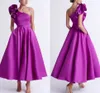 Neues Design A-Line Purple Prom Formal Kleid 2024 Knöchel Länge Rüschen eine Schulter Satin Abend Partykleider Vestidos de Feast Robe de Soiree