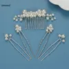 Fermagli per capelli 2/5 pezzi Set di forcine per pettine per perle da sposa per donna Decorazione per gioielli in lega a forma di U in lega laterale Diademi Copricapo da sposa