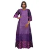 Etnische Kleding HD Afrikaanse Jurken Voor Vrouwen Traditionele Bazin Paars Borduren Kant Vrouw Jurk Robe Femme Africain Bruiloft