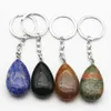 Keychains Natural Stone Water Drop Crystal Agate Key Chain Fashion Bagage Pendant rostfritt stål nycklar Ringkvalitet smycken grossist 1 st