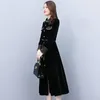 Casual Dresses 4XL Office Ladies Velvet Dress For Women 2023 Long Sleeves Black Autumn Winter Slim High-End Luxury Designer Clothes