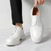 Dress Shoes Men's Leather Fashionable Trendy Thick Bottom Oxfords Lace-Up Black White Business Office Wedding Formal Shoe For Men