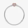 New Moments Pave Heart Clasp Snake Chain Bracelet 100% 925 Sterling Silver Chain Rose Gold Clasp With Clear Stone Fashion Accessor210w