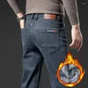 Jeans pour hommes mode brossé Stretch décontracté droit confortable chaud mâle vêtements épais polaire Denim pantalon