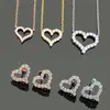 Designer Jewelry Women Diamond Heart Pendant Necklaces Rose gold Earrings Suits Never Fading Stainless Steel 3 Colors Silver Golde241l