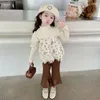 Set di abbigliamento Bambina Autunno Inverno Paillettes T-shirt a maniche lunghe Moda per bambini Pantaloni casual Pantaloni vivaci Set da tre pezzi per bambini