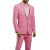 Abiti da uomo Rosa Risvolto con risvolto Monopetto Giacca 2 pezzi Pantaloni Slim Fit Costume da sposa Hombre Terno Masculinos Completo