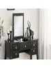 Klassisches Waschtisch-Set mit Hocker-Schubladen, offenem Spiegel, Schlafzimmermöbel, einzigartige Beine, gepolsterter Sitzhocker, Waschtisch